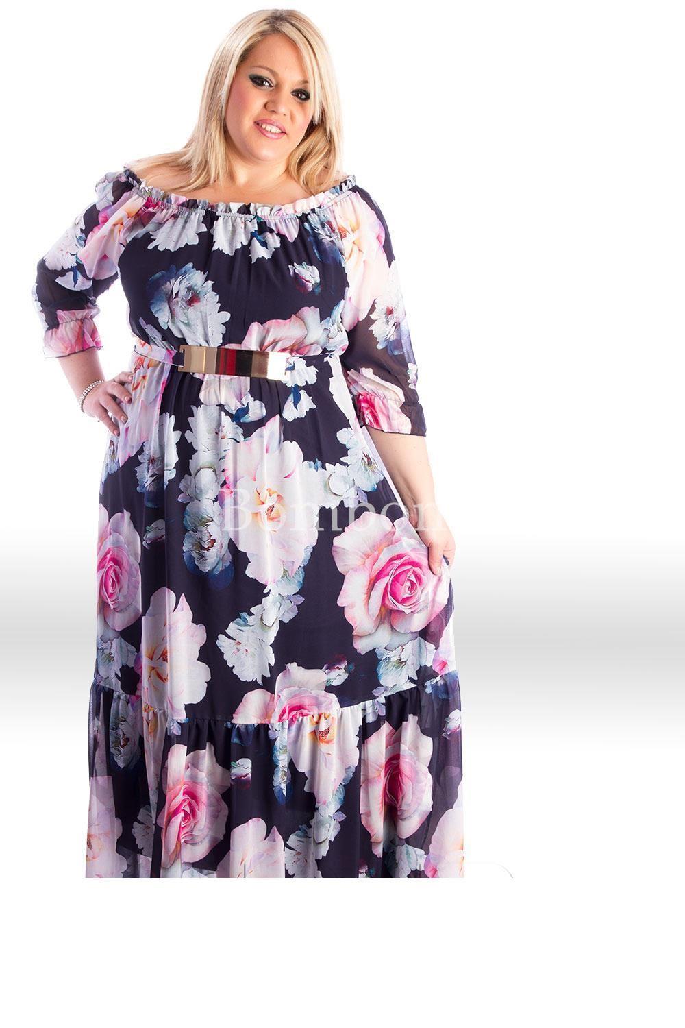 Vestido largo con mangas floral color marino y rosa , rf 5009 talla grande desde 46 hasta la 64 - Imagen 2