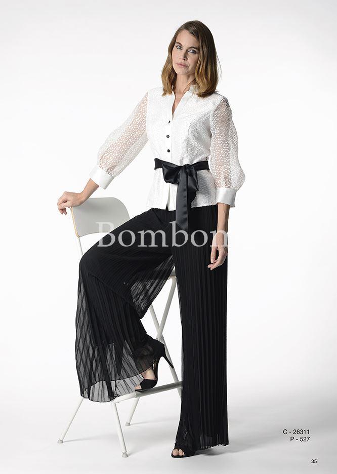 Conjunto de blusón blanco plumetti y pantalón plisado - Imagen 1