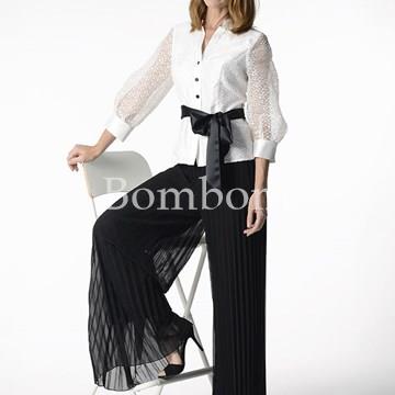 Conjunto de blusón blanco plumetti y pantalón plisado - Imagen 1