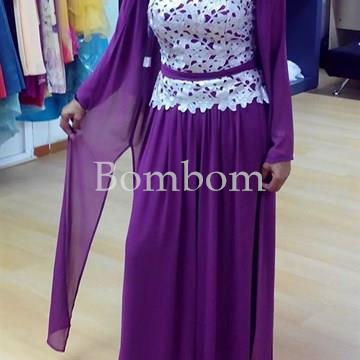 Mono ceremonia berenjena cuerpo encaje blanco palabra de honor - Imagen 1