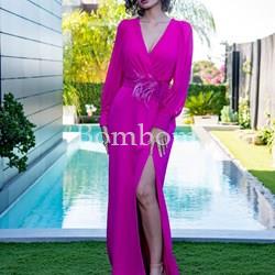 Vestido ceremonia liso fucsia con mangas - Imagen 1