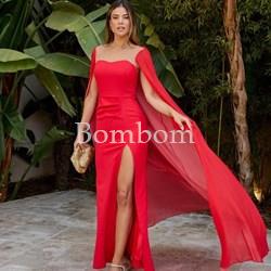 Vestido con capa rojo y fucsia - Imagen 1