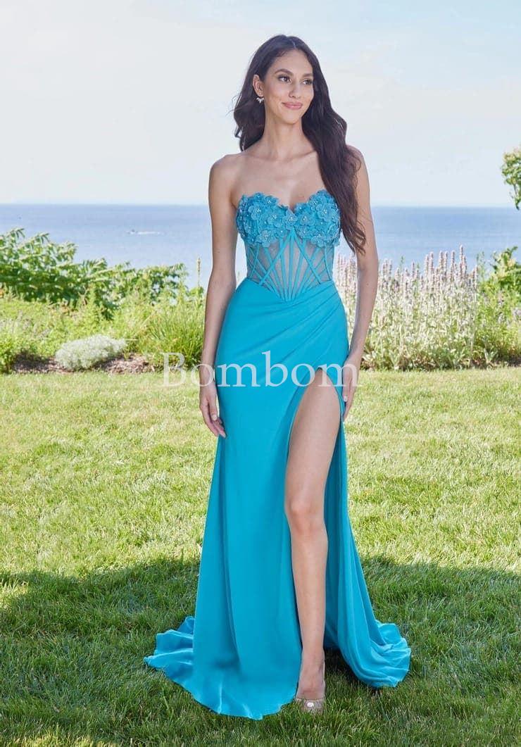 #Vestido corte sirena sexy turquesa y gris plata - Imagen 1