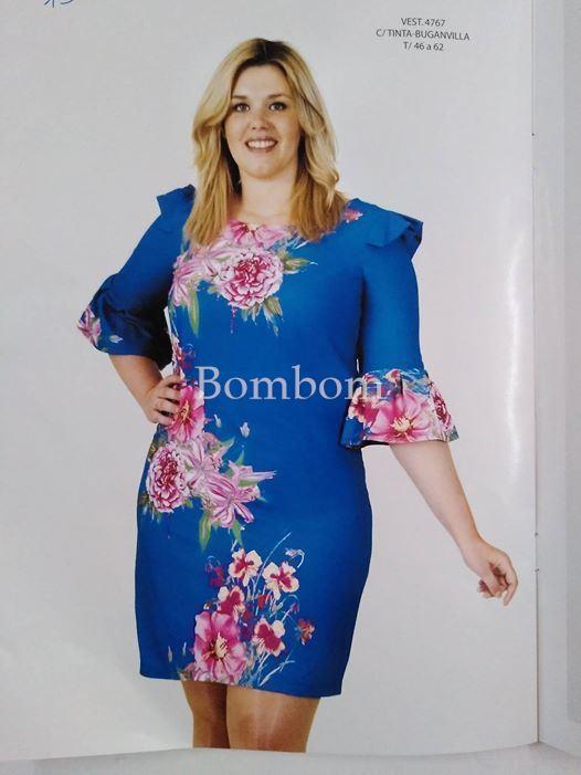 Vestido corto ceremonia con manga , rosa o turquesa , talla grande hasta la 62 - Imagen 1