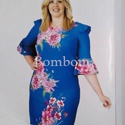 Vestido corto ceremonia con manga , rosa o turquesa , talla grande hasta la 62 - Imagen 1
