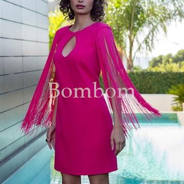Vestido corto con flecos azul y fucsia - Imagen 1