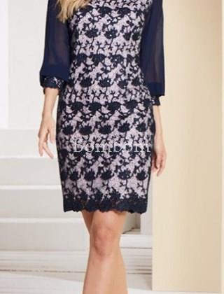 Vestido corto con manga Nati Jimenez 200 encaje guipur fondo rosa palo - Imagen 2