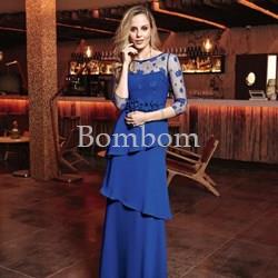 Vestido de madrina largo azul con mangas talla 50,52 - Imagen 1