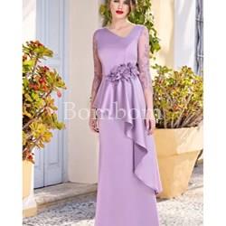 Vestido de madrina malva con mangas elegante - Imagen 1