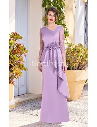 Vestido de madrina malva con mangas elegante - Imagen 1