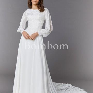 Vestido de novia blanco manga larga - Imagen 1