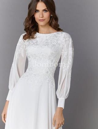 Vestido de novia blanco manga larga - Imagen 2