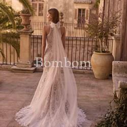 Vestido de novia corte sirena cuello halter crochet - Imagen 2