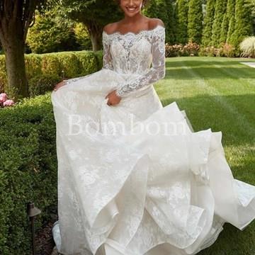 Vestido de novia encaje de chantilly cuello barco - Imagen 1