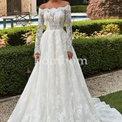 Vestido de novia encaje de chantilly cuello barco - Imagen 2