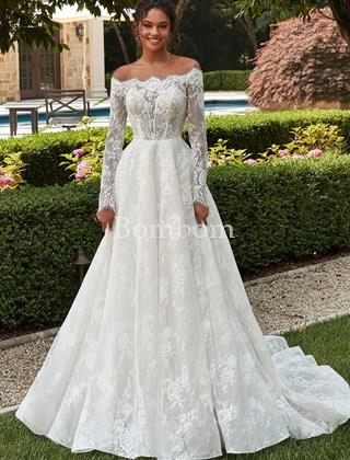 Vestido de novia encaje de chantilly cuello barco - Imagen 2