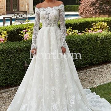 Vestido de novia encaje de chantilly cuello barco - Imagen 2