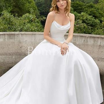 Vestido de novia mikado blanco liso - Imagen 1