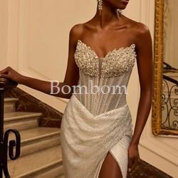 Vestido de novia pedreria plata corte sirena - Imagen 2