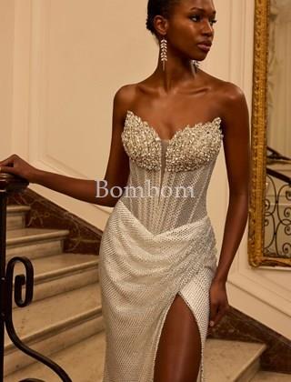Vestido de novia pedreria plata corte sirena - Imagen 2