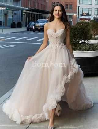 Vestido de novia rosa palo falda desmontable - Imagen 2