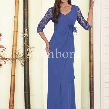 Vestido largo azul con mangas de encaje - Imagen 1