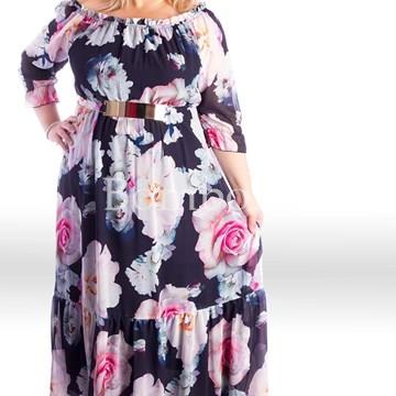 Vestido largo con mangas floral color marino y rosa , rf 5009 talla grande desde 46 hasta la 64 - Imagen 1