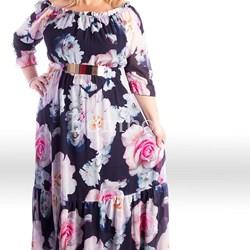 Vestido largo con mangas floral color marino y rosa , rf 5009 talla grande desde 46 hasta la 64 - Imagen 2