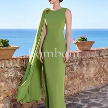 Vestido largo crepe color verde y buganvilla - Imagen 1