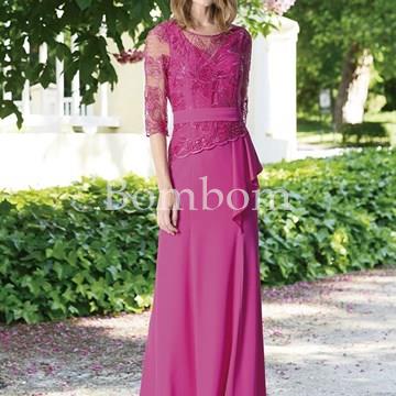 Vestido largo cuerpo bordado manga francesa - Imagen 1