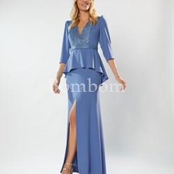 Vestido largo de ceremonia azul y rosa palo - Imagen 1