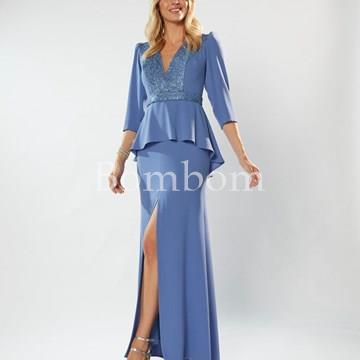 Vestido largo de ceremonia azul y rosa palo - Imagen 1