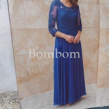 Vestido largo de madrina elegante azul talla hasta 56con mangas - Imagen 2