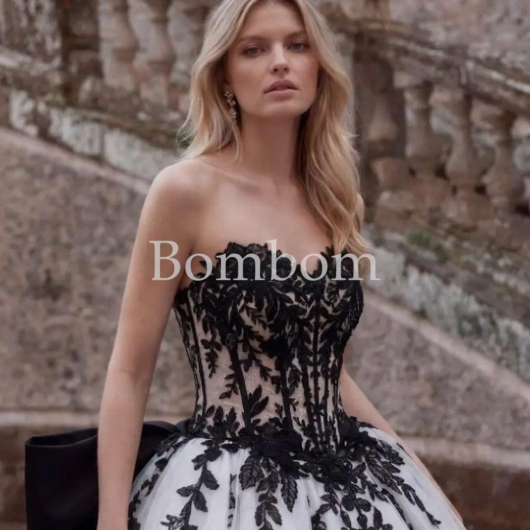 Vestido largo de novia blanco y negro - Imagen 3