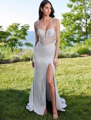 #Vestido largo gris plata - Imagen 1