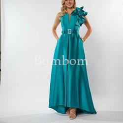 Vestido largo mikado color fucsia - Imagen 1