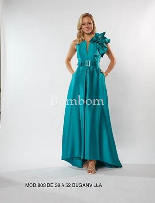 Vestido largo mikado color fucsia - Imagen 1