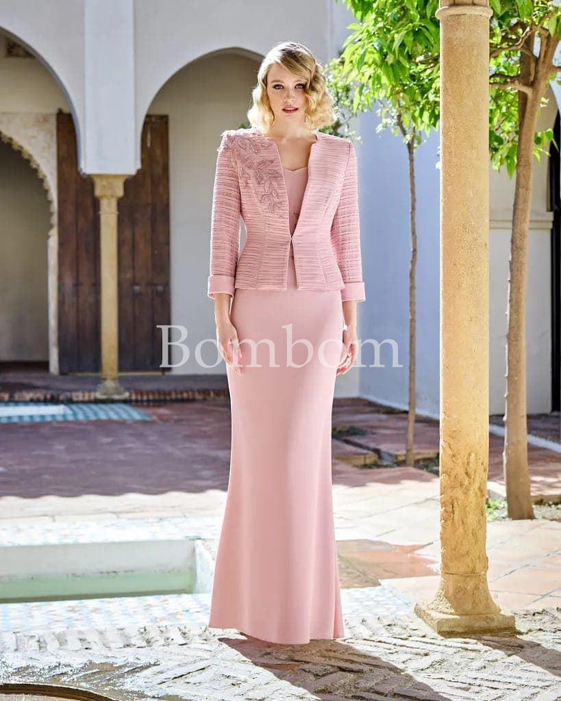 Vestido largo rosa palo con chaqueta - Imagen 1