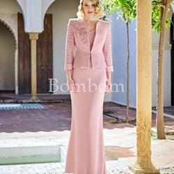 Vestido largo rosa palo con chaqueta - Imagen 1