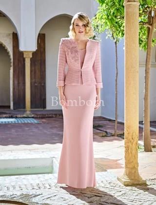 Vestido largo rosa palo con chaqueta - Imagen 1