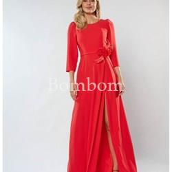 Vestido madre de novia largo coral con mangas - Imagen 1