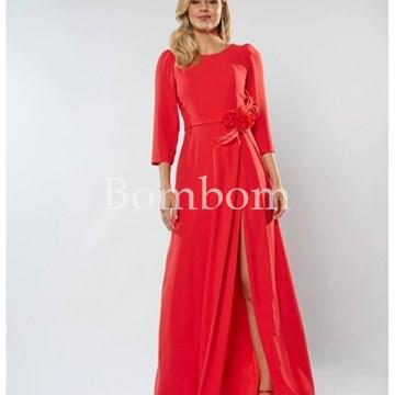 Vestido madre de novia largo coral con mangas - Imagen 1