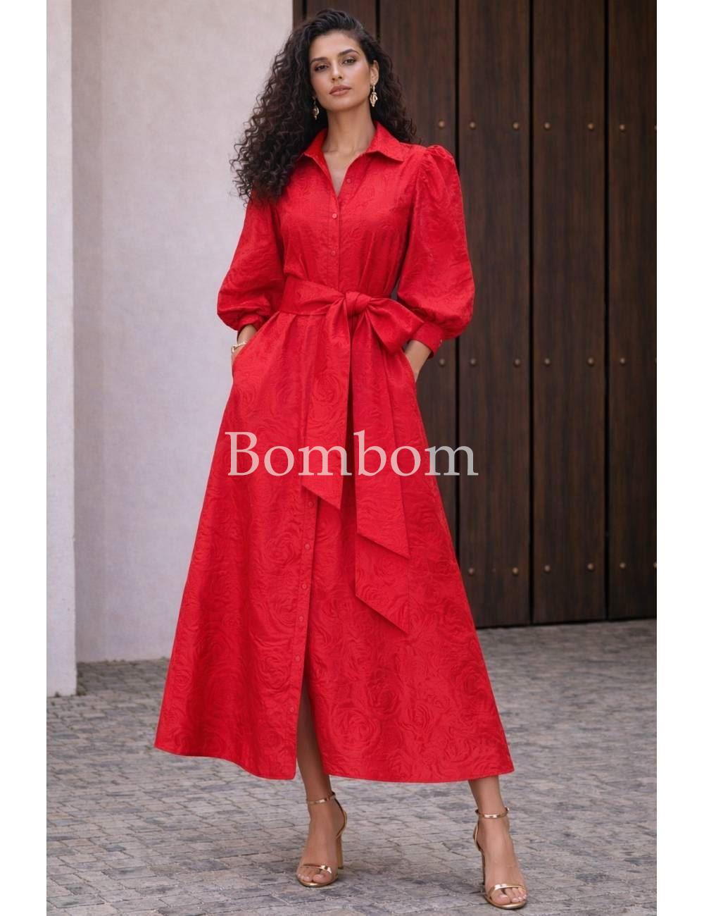 Vestido midi camisero rojo - Imagen 1