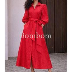 Vestido midi camisero rojo - Imagen 1