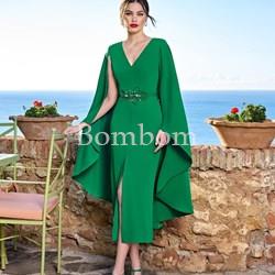 Vestido midi crepe verde botella y buganvilla - Imagen 1