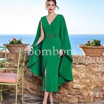 Vestido midi crepe verde botella y buganvilla - Imagen 1