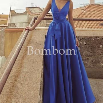 VESTIDO MIKADO MADRINA AZUL - Imagen 1