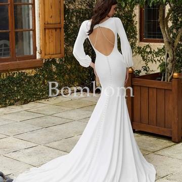 Vestido sirena liso con mangas y espalda descubierta - Imagen 2